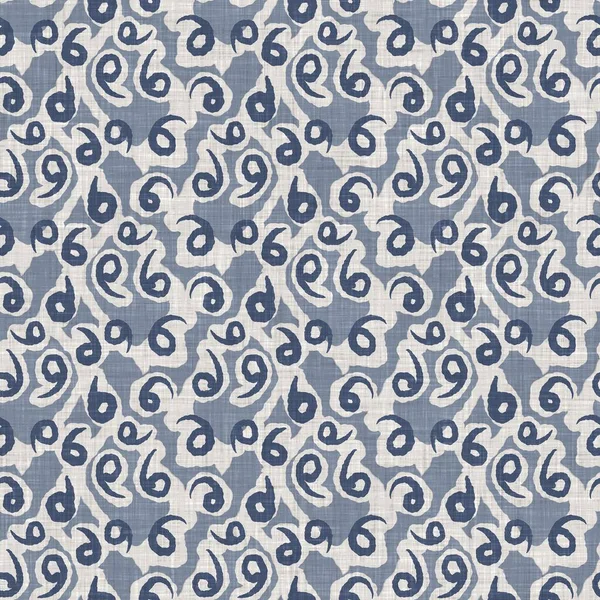 Francês azul doodle motivo linho sem costura padrão. Tonal country cottage estilo abstrato rabiscar fundo motivo. Vintage simples efeito têxtil tecido rústico. Pano chique shabby desenho primitivo. — Fotografia de Stock