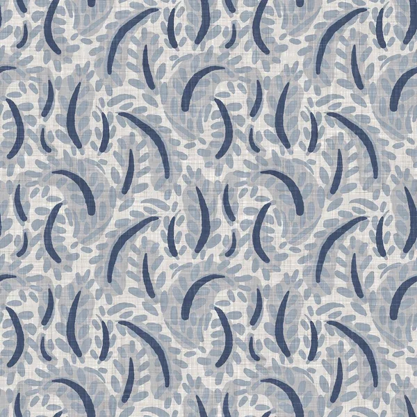 Fransız mavi botanik yaprağı keten desenli ve 2 tonluk kır evi motifli. Basit bir kırsal kumaş tekstil etkisi. İlkel, eski püskü, şık mutfak bezi tasarımı..