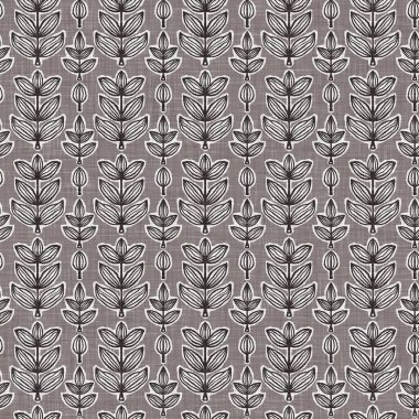 Fransız gri botanik yapraklı keten desenli, 2 tonluk kır evi motifli. Basit bir kırsal kumaş tekstil etkisi. İlkel, eski püskü, şık mutfak bezi tasarımı..