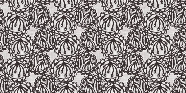 Fransız gri botanik yaprağı, iki tonluk kır evi motifli dikişsiz sınır. Basit bir kırsal kumaş tekstil etkisi. İlkel, eski püskü, şık mutfak bezi tasarımı..