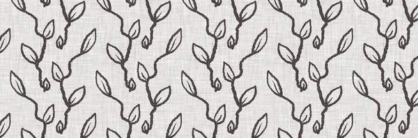 Fransız gri botanik yaprağı keten kenar desenli ve 2 renkli kır evi motifli. Basit bir kırsal kumaş tekstil etkisi. İlkel, eski püskü, şık mutfak bezi tasarımı..