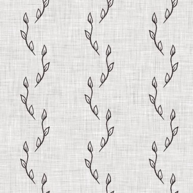 Fransız gri botanik yapraklı keten desenli, 2 tonluk kır evi motifli. Basit bir kırsal kumaş tekstil etkisi. İlkel, eski püskü, şık mutfak bezi tasarımı..