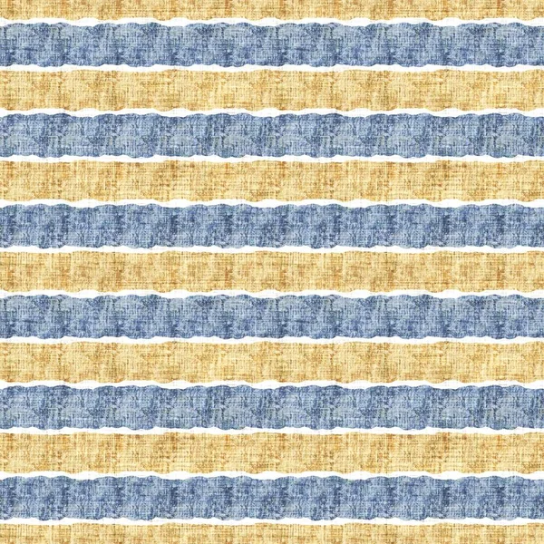 Sem costura francês país cozinha stripe tecido padrão de impressão. Azul amarelo branco horizontal listrado fundo. Batik tintura provence estilo rústico tecido cottagecore têxtil. — Fotografia de Stock
