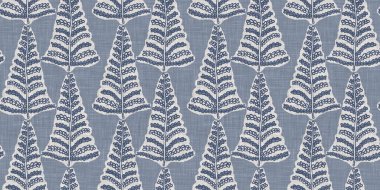 Fransız mavi botanik yaprağı, iki tonluk kır evi motifli, dikişsiz sınır. Basit bir kırsal kumaş tekstil etkisi. İlkel, eski püskü, şık mutfak bezi tasarımı..