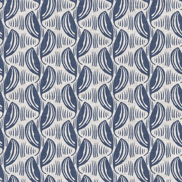 Fransız mavi botanik yaprağı keten desenli ve 2 tonluk kır evi motifli. Basit bir kırsal kumaş tekstil etkisi. İlkel, eski püskü, şık mutfak bezi tasarımı..