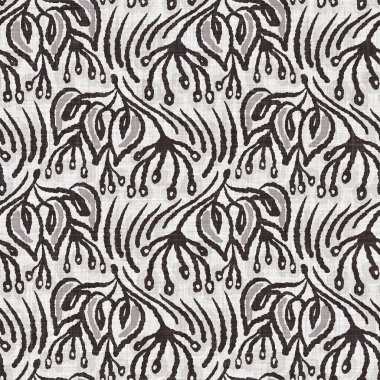 Fransız gri botanik yapraklı keten desenli, 2 tonluk kır evi motifli. Basit bir kırsal kumaş tekstil etkisi. İlkel, eski püskü, şık mutfak bezi tasarımı..