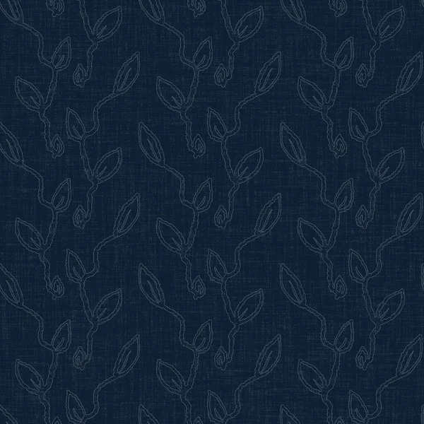 Koyu mavi yaprak boya bloğu deseni. Japon erkeksi boro etkisi kusursuz tekstil arka planı. Ses tonu bozuk wabi sabi nakış stili 