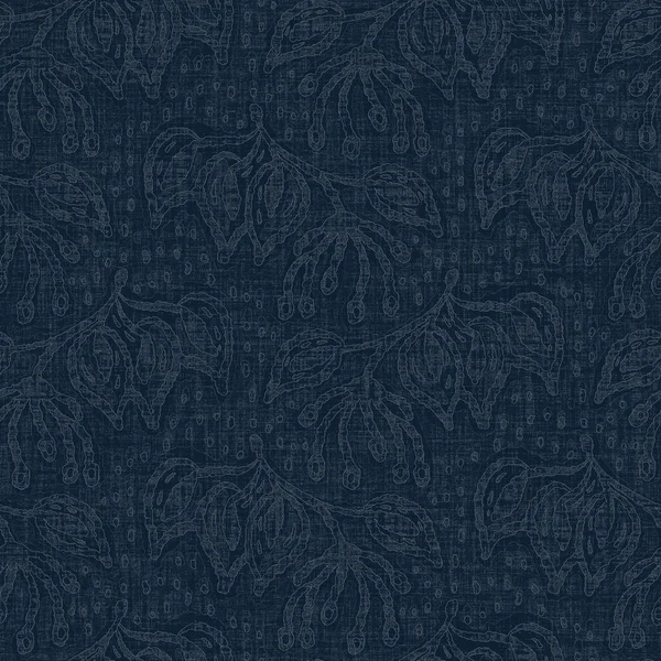 Koyu mavi yaprak boya bloğu deseni. Japon erkeksi boro etkisi kusursuz tekstil arka planı. Ses tonu bozuk wabi sabi nakış stili 