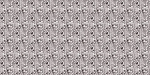 Fransız gri botanik yaprağı, iki tonluk kır evi motifli dikişsiz sınır. Basit bir kırsal kumaş tekstil etkisi. İlkel, eski püskü, şık mutfak bezi tasarımı..