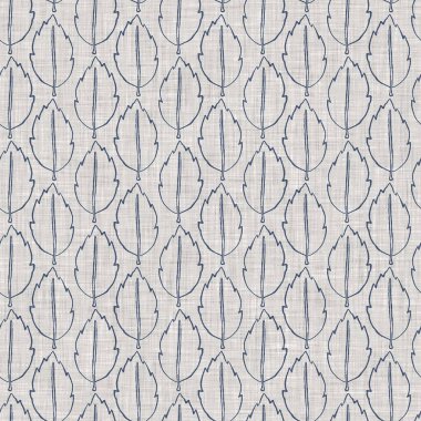 Fransız mavi botanik yaprağı keten desenli ve 2 tonluk kır evi motifli. Basit bir kırsal kumaş tekstil etkisi. İlkel, eski püskü, şık mutfak bezi tasarımı..