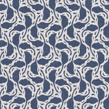 Fransız mavi botanik yaprağı keten desenli ve 2 tonluk kır evi motifli. Basit bir kırsal kumaş tekstil etkisi. İlkel, eski püskü, şık mutfak bezi tasarımı..