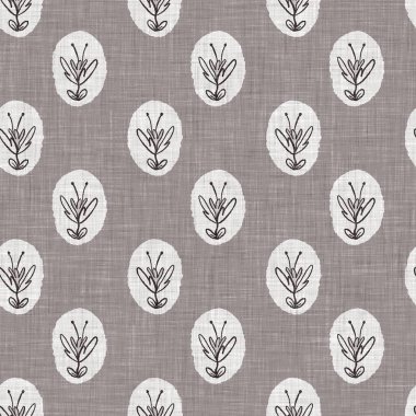 Fransız gri botanik yapraklı keten desenli, 2 tonluk kır evi motifli. Basit bir kırsal kumaş tekstil etkisi. İlkel, eski püskü, şık mutfak bezi tasarımı..