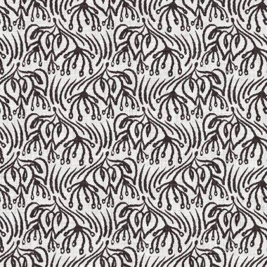 Fransız gri botanik yapraklı keten desenli, 2 tonluk kır evi motifli. Basit bir kırsal kumaş tekstil etkisi. İlkel, eski püskü, şık mutfak bezi tasarımı..