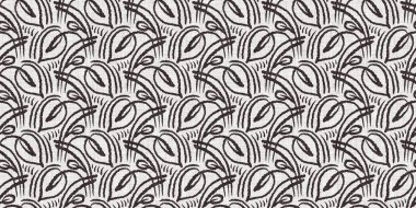 Fransız gri botanik yaprağı, iki tonluk kır evi motifli dikişsiz sınır. Basit bir kırsal kumaş tekstil etkisi. İlkel, eski püskü, şık mutfak bezi tasarımı..