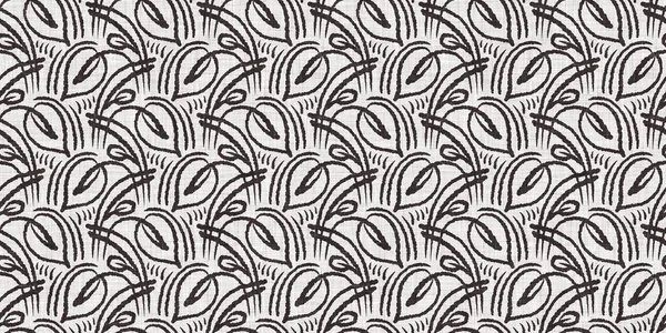 Fransız gri botanik yaprağı, iki tonluk kır evi motifli dikişsiz sınır. Basit bir kırsal kumaş tekstil etkisi. İlkel, eski püskü, şık mutfak bezi tasarımı..