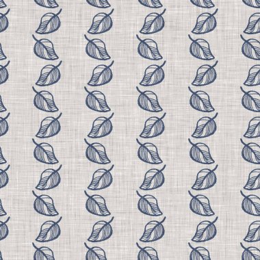 Fransız mavi botanik yaprağı keten desenli ve 2 tonluk kır evi motifli. Basit bir kırsal kumaş tekstil etkisi. İlkel, eski püskü, şık mutfak bezi tasarımı..