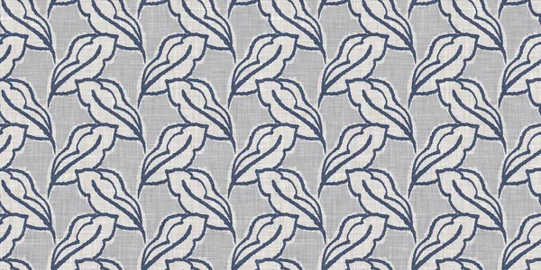 Fransız mavi botanik yaprağı, iki tonluk kır evi motifli, dikişsiz sınır. Basit bir kırsal kumaş tekstil etkisi. İlkel, eski püskü, şık mutfak bezi tasarımı..