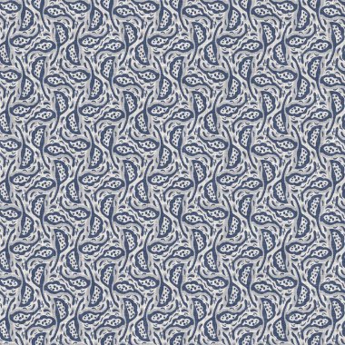 Fransız mavi botanik yaprağı keten desenli ve 2 tonluk kır evi motifli. Basit bir kırsal kumaş tekstil etkisi. İlkel, eski püskü, şık mutfak bezi tasarımı..