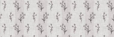 Fransız gri botanik yaprağı keten kenar desenli ve 2 renkli kır evi motifli. Basit bir kırsal kumaş tekstil etkisi. İlkel, eski püskü, şık mutfak bezi tasarımı..