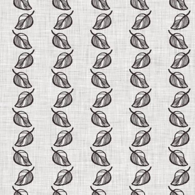 Fransız gri botanik yapraklı keten desenli, 2 tonluk kır evi motifli. Basit bir kırsal kumaş tekstil etkisi. İlkel, eski püskü, şık mutfak bezi tasarımı..