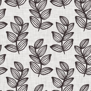 Fransız gri botanik yapraklı keten desenli, 2 tonluk kır evi motifli. Basit bir kırsal kumaş tekstil etkisi. İlkel, eski püskü, şık mutfak bezi tasarımı..