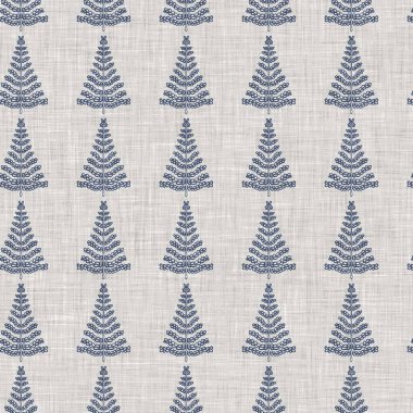 Fransız mavi botanik yaprağı keten desenli ve 2 tonluk kır evi motifli. Basit bir kırsal kumaş tekstil etkisi. İlkel, eski püskü, şık mutfak bezi tasarımı..