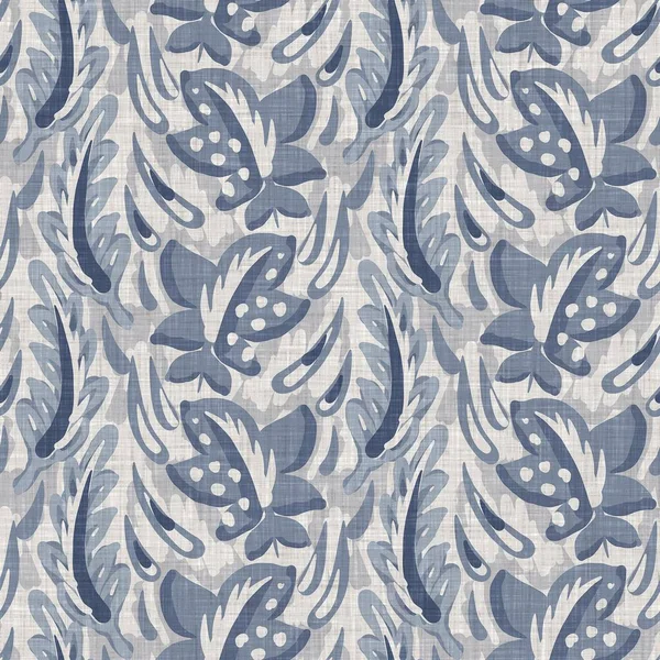 Fransız mavi botanik yaprağı keten desenli ve 2 tonluk kır evi motifli. Basit bir kırsal kumaş tekstil etkisi. İlkel, eski püskü, şık mutfak bezi tasarımı..