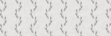 Fransız gri botanik yaprağı keten kenar desenli ve 2 renkli kır evi motifli. Basit bir kırsal kumaş tekstil etkisi. İlkel, eski püskü, şık mutfak bezi tasarımı..