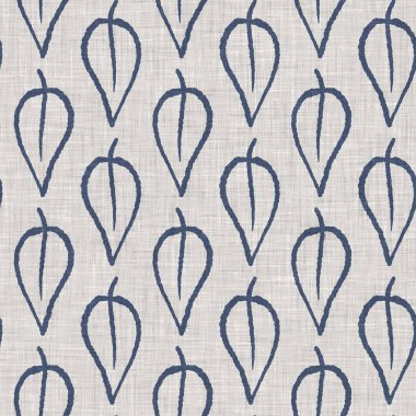 Fransız mavi botanik yaprağı keten desenli ve 2 tonluk kır evi motifli. Basit bir kırsal kumaş tekstil etkisi. İlkel, eski püskü, şık mutfak bezi tasarımı..