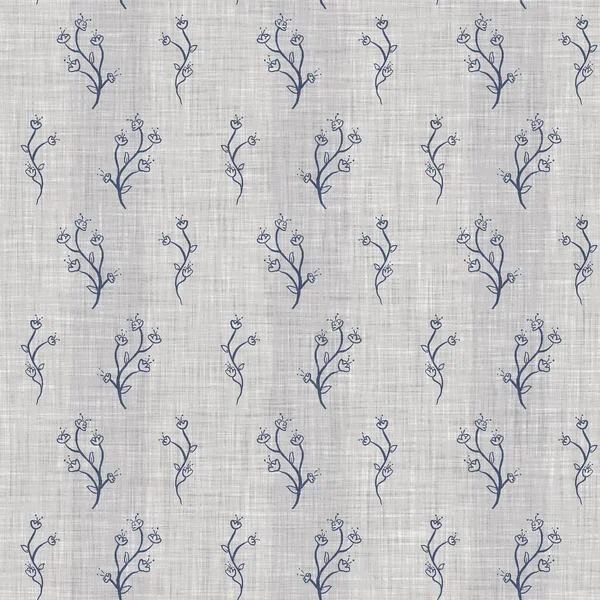 Fransız mavi botanik yaprağı keten desenli ve 2 tonluk kır evi motifli. Basit bir kırsal kumaş tekstil etkisi. İlkel, eski püskü, şık mutfak bezi tasarımı..