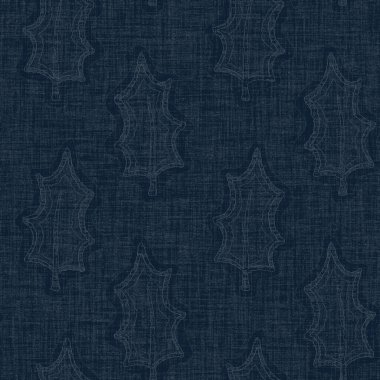 Koyu mavi yaprak boya bloğu deseni. Japon erkeksi boro etkisi kusursuz tekstil arka planı. Ses tonu bozuk wabi sabi nakış stili 