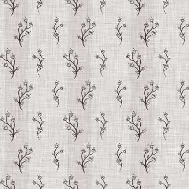 Fransız gri botanik yapraklı keten desenli, 2 tonluk kır evi motifli. Basit bir kırsal kumaş tekstil etkisi. İlkel, eski püskü, şık mutfak bezi tasarımı..