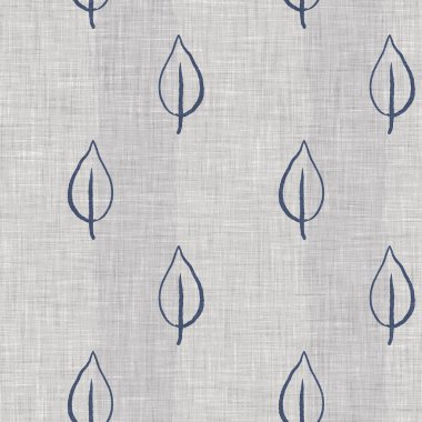 Fransız mavi botanik yaprağı keten desenli ve 2 tonluk kır evi motifli. Basit bir kırsal kumaş tekstil etkisi. İlkel, eski püskü, şık mutfak bezi tasarımı..