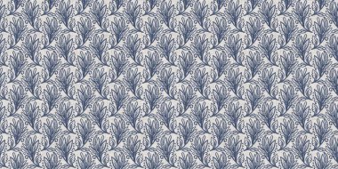 Fransız mavi botanik yaprağı, iki tonluk kır evi motifli, dikişsiz sınır. Basit bir kırsal kumaş tekstil etkisi. İlkel, eski püskü, şık mutfak bezi tasarımı..