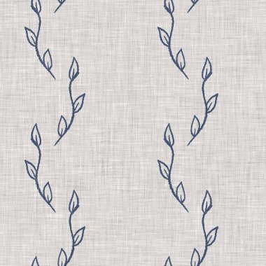 Fransız mavi botanik yaprağı keten desenli ve 2 tonluk kır evi motifli. Basit bir kırsal kumaş tekstil etkisi. İlkel, eski püskü, şık mutfak bezi tasarımı..