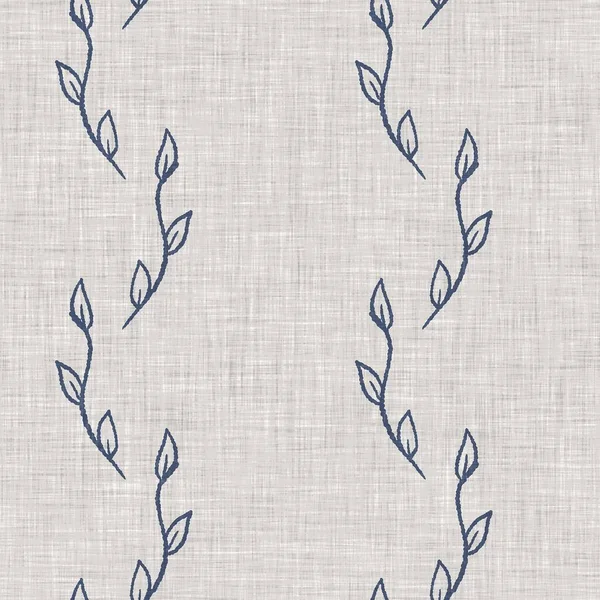 Fransız mavi botanik yaprağı keten desenli ve 2 tonluk kır evi motifli. Basit bir kırsal kumaş tekstil etkisi. İlkel, eski püskü, şık mutfak bezi tasarımı..