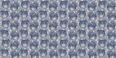 Fransız mavi botanik yaprağı, iki tonluk kır evi motifli, dikişsiz sınır. Basit bir kırsal kumaş tekstil etkisi. İlkel, eski püskü, şık mutfak bezi tasarımı..