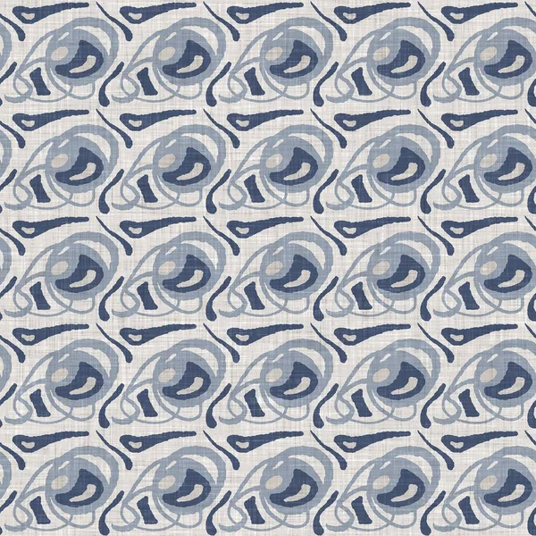 Γαλλική μπλε doodle μοτίβο λινό αδιάλειπτη μοτίβο. Τονικό εξοχικό σπίτι στυλ χώρα αφηρημένη scribble μοτίβο φόντο. Απλό vintage ρουστίκ ύφασμα υφάσματος. Πρωτόγονο σχέδιο shabby κομψό ύφασμα. — Φωτογραφία Αρχείου