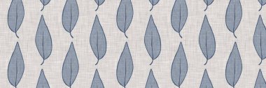 Fransız mavi botanik yaprağı, iki tonluk kır evi motifli, dikişsiz sınır. Basit bir kırsal kumaş tekstil etkisi. İlkel, eski püskü, şık mutfak bezi tasarımı..