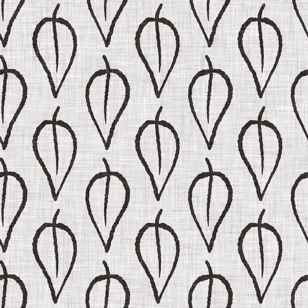 French grey botanical leaf linen seamless pattern with 2 tone country cottage style motif. Simple vintage rustic fabric textile effect. Primitive modern shabby chic kitchen cloth design.