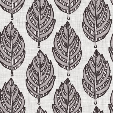 Fransız gri botanik yapraklı keten desenli, 2 tonluk kır evi motifli. Basit bir kırsal kumaş tekstil etkisi. İlkel, eski püskü, şık mutfak bezi tasarımı..