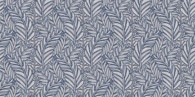 Fransız mavi botanik yaprağı, iki tonluk kır evi motifli, dikişsiz sınır. Basit bir kırsal kumaş tekstil etkisi. İlkel, eski püskü, şık mutfak bezi tasarımı..