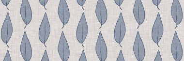 Fransız mavi botanik yaprağı, iki tonluk kır evi motifli, dikişsiz sınır. Basit bir kırsal kumaş tekstil etkisi. İlkel, eski püskü, şık mutfak bezi tasarımı..