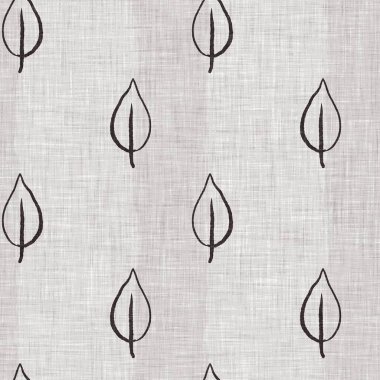 Fransız gri botanik yapraklı keten desenli, 2 tonluk kır evi motifli. Basit bir kırsal kumaş tekstil etkisi. İlkel, eski püskü, şık mutfak bezi tasarımı..