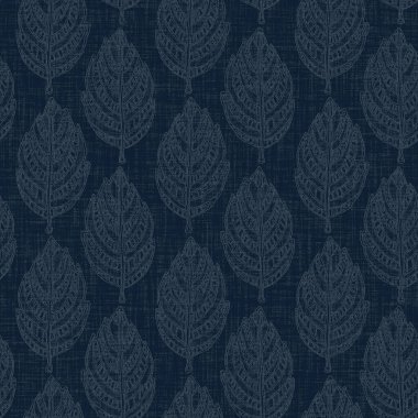 Koyu mavi yaprak boya bloğu deseni. Japon erkeksi boro etkisi kusursuz tekstil arka planı. Ses tonu bozuk wabi sabi nakış stili 