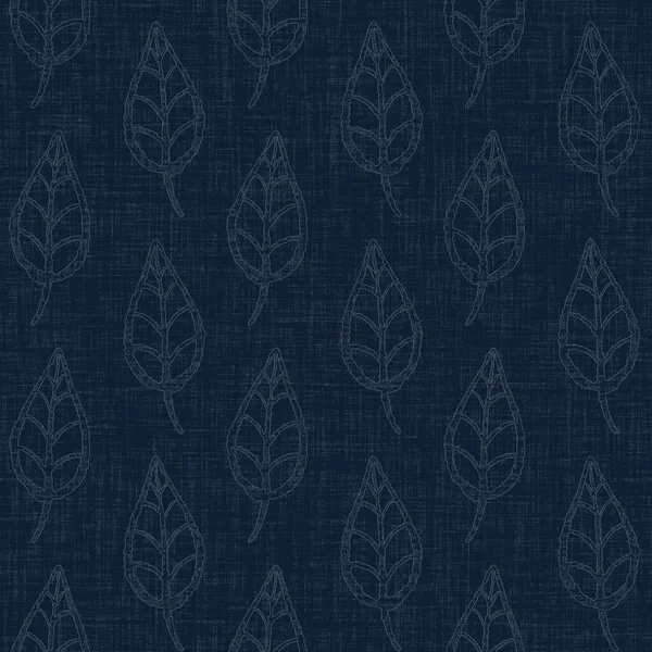 Koyu mavi yaprak boya bloğu deseni. Japon erkeksi boro etkisi kusursuz tekstil arka planı. Ses tonu bozuk wabi sabi nakış stili 