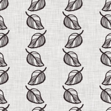 Fransız gri botanik yapraklı keten desenli, 2 tonluk kır evi motifli. Basit bir kırsal kumaş tekstil etkisi. İlkel, eski püskü, şık mutfak bezi tasarımı..