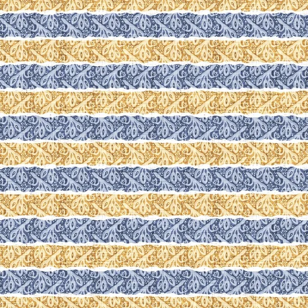 シームレスフランスのカントリーキッチンストライプ生地パターンプリント。青黄色の白の水平ストライプの背景。バティック染料挑発スタイル素朴な織りコテージコア繊維. — ストック写真