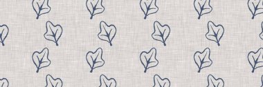 Fransız mavi botanik yaprağı, iki tonluk kır evi motifli, dikişsiz sınır. Basit bir kırsal kumaş tekstil etkisi. İlkel, eski püskü, şık mutfak bezi tasarımı..