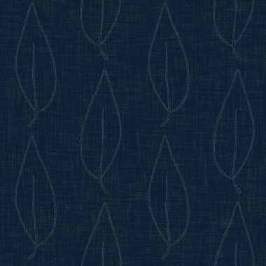 Koyu mavi yaprak boya bloğu deseni. Japon erkeksi boro etkisi kusursuz tekstil arka planı. Ses tonu bozuk wabi sabi nakış stili 
